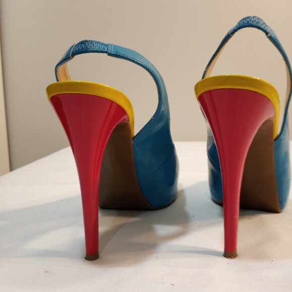 GUESS PRIMARY COLOURS PATENT LEATHER HIGH HEEL SLING BACK PUMP WOMEN SIZE 10 - Picture 4 of 7